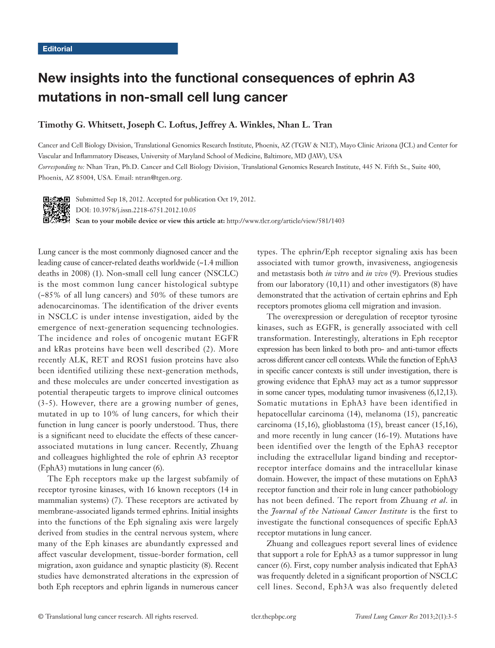 New Insights Into the Functional Consequences of Ephrin A3 Mutations in Non-Small Cell Lung Cancer