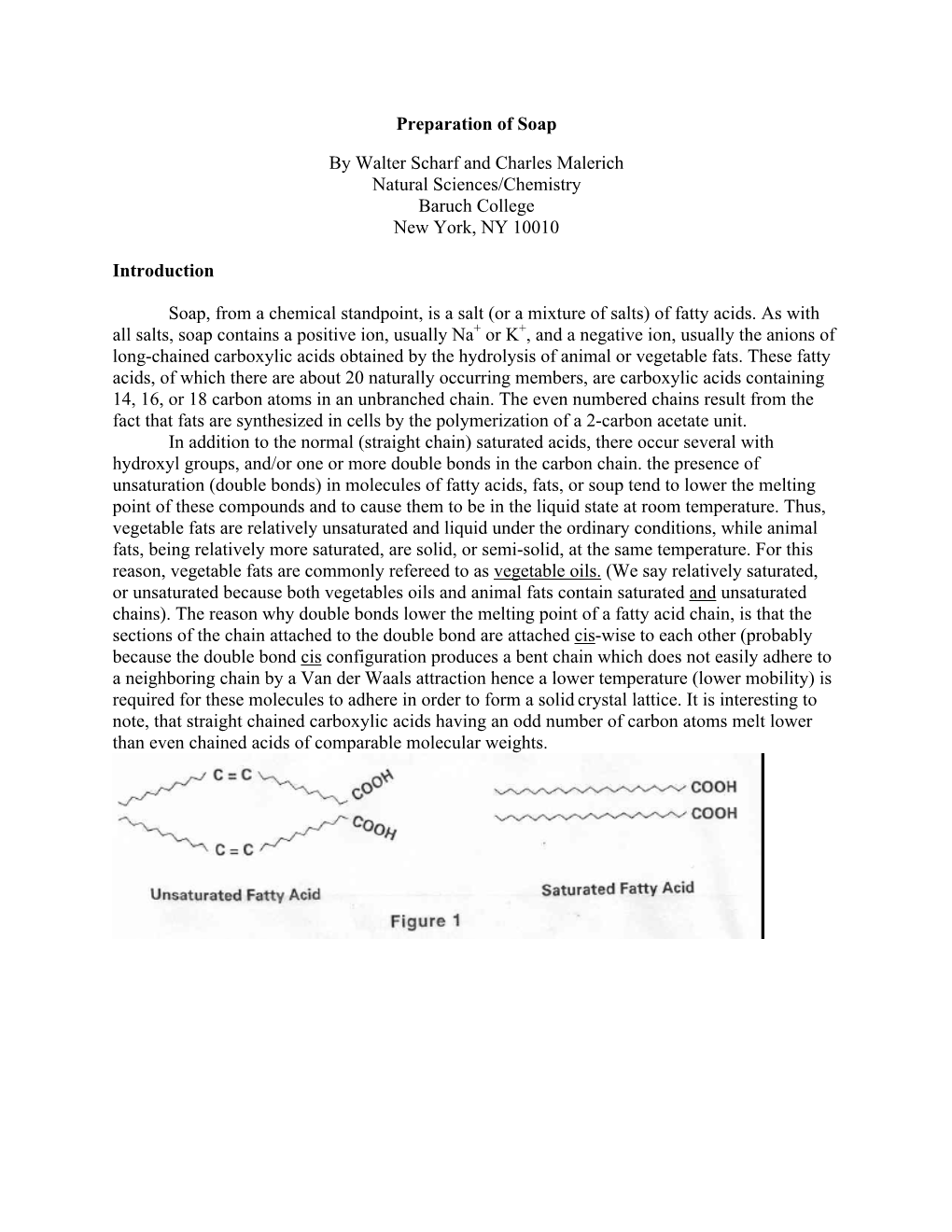 Preparation of Soap by Walter Scharf and Charles Malerich Natural