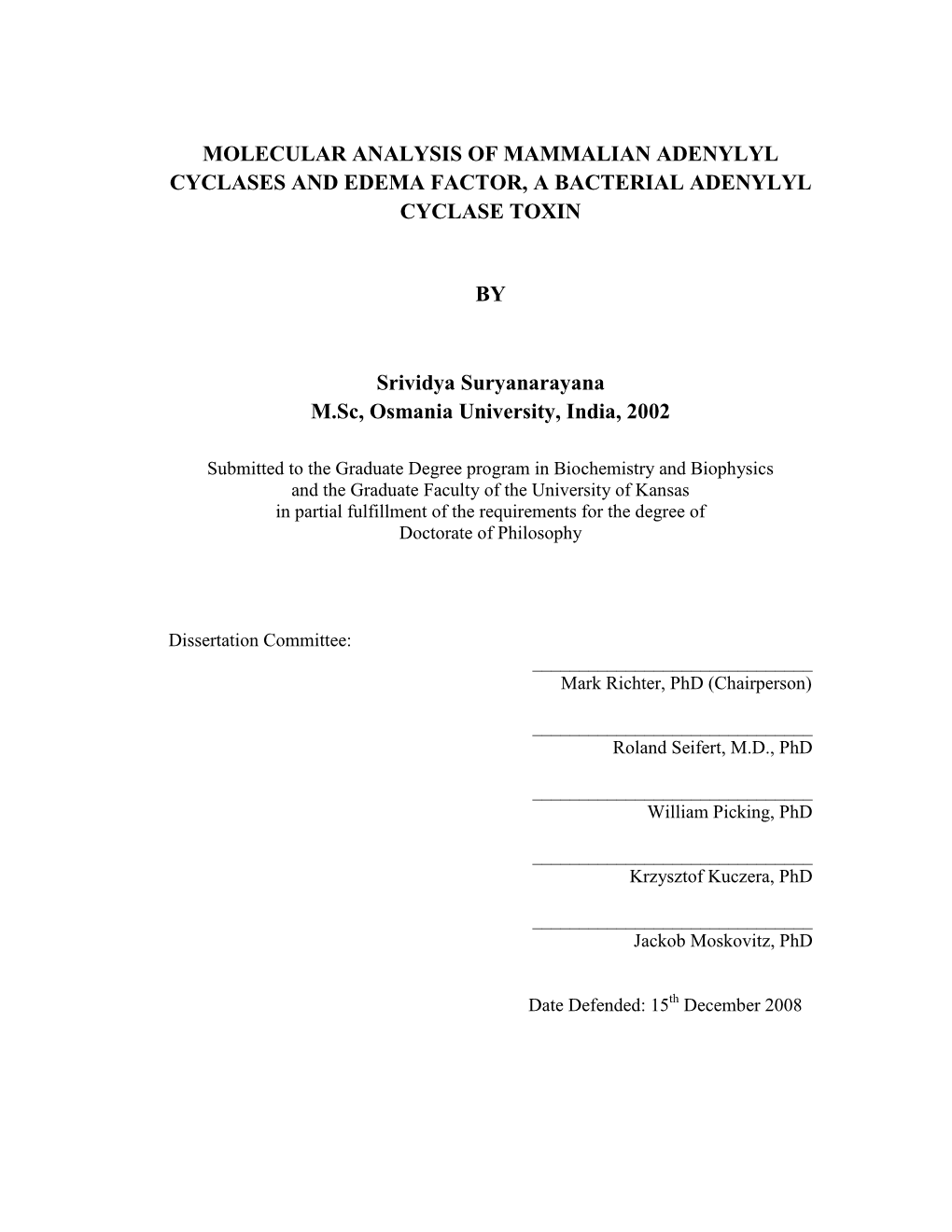 Molecular Analysis of Edema Factor, a Bacillus Anthracis Adenylyl Cyclase