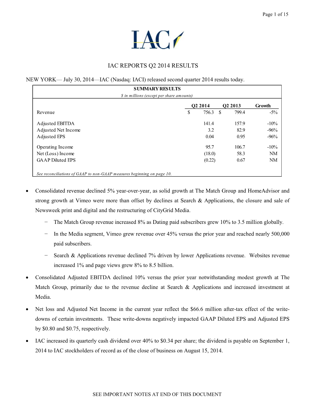 Earnings Release