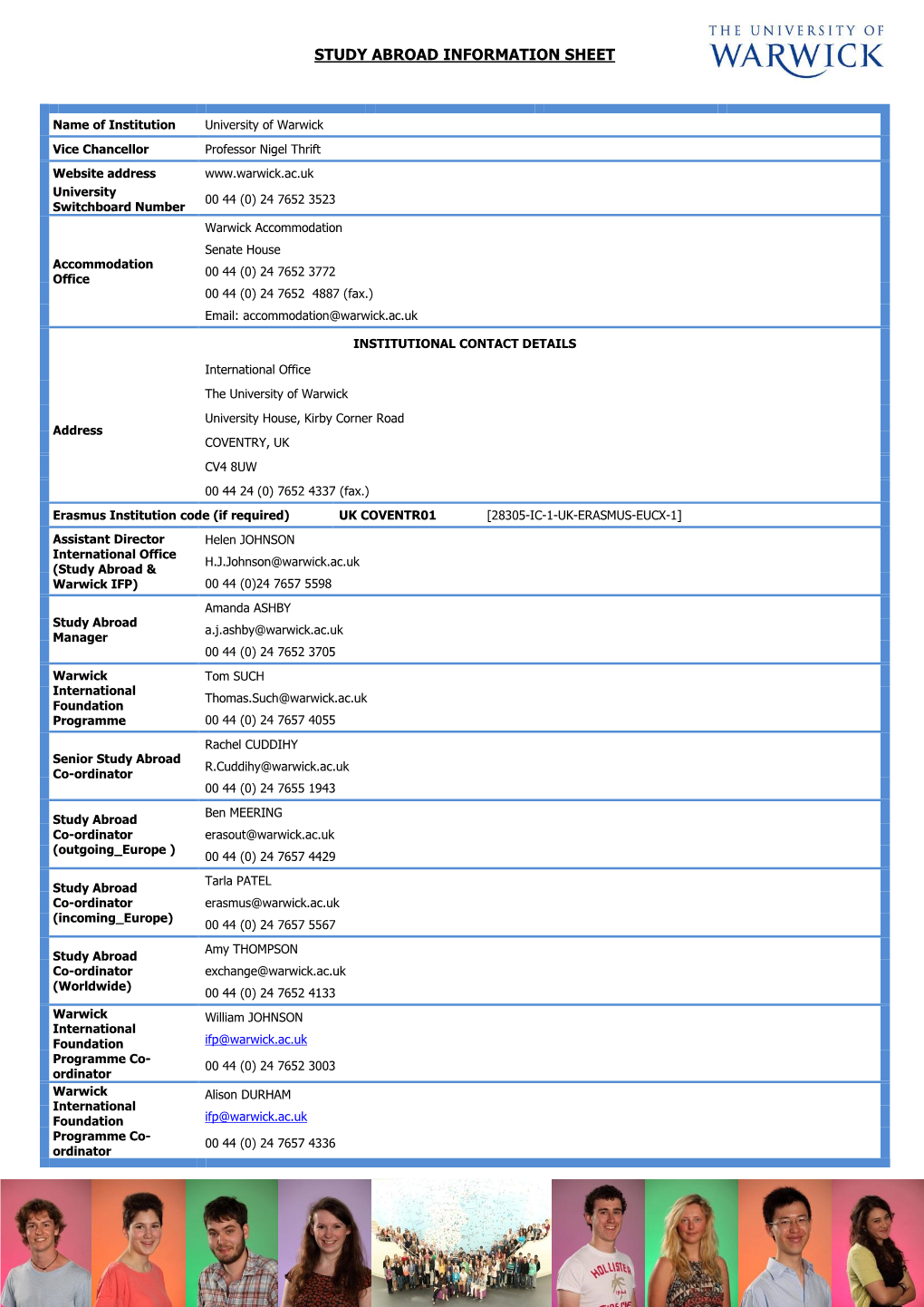 Study Abroad Information Sheet