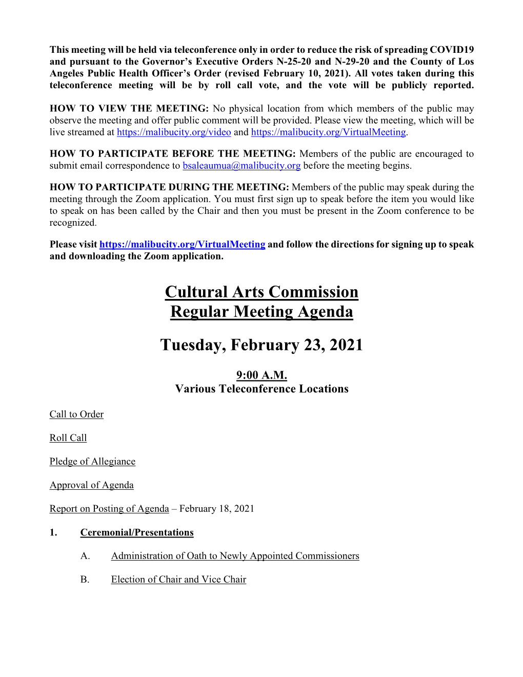 February 23, 2021 Regular Meeting