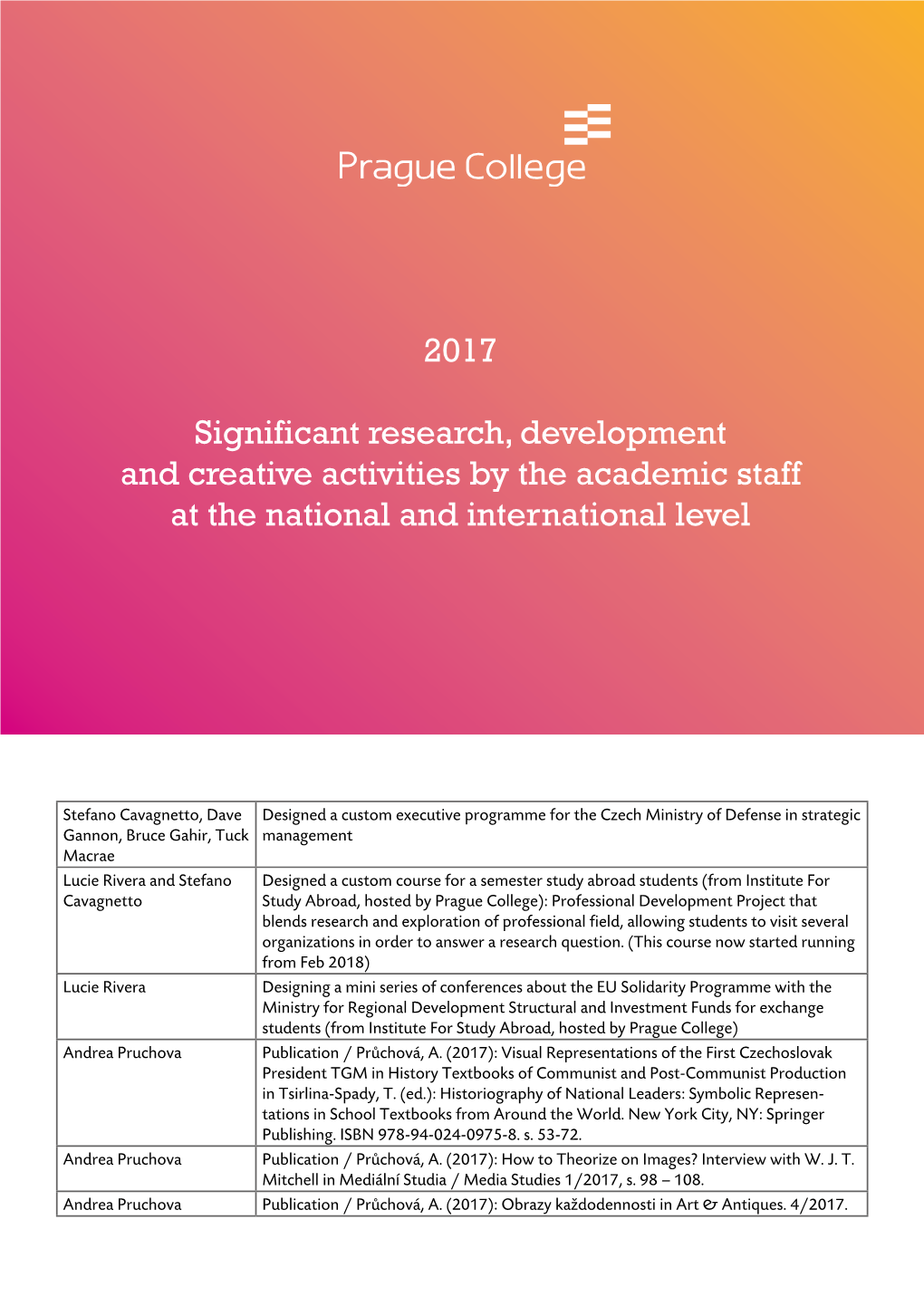 2017 Significant Research, Development and Creative Activities