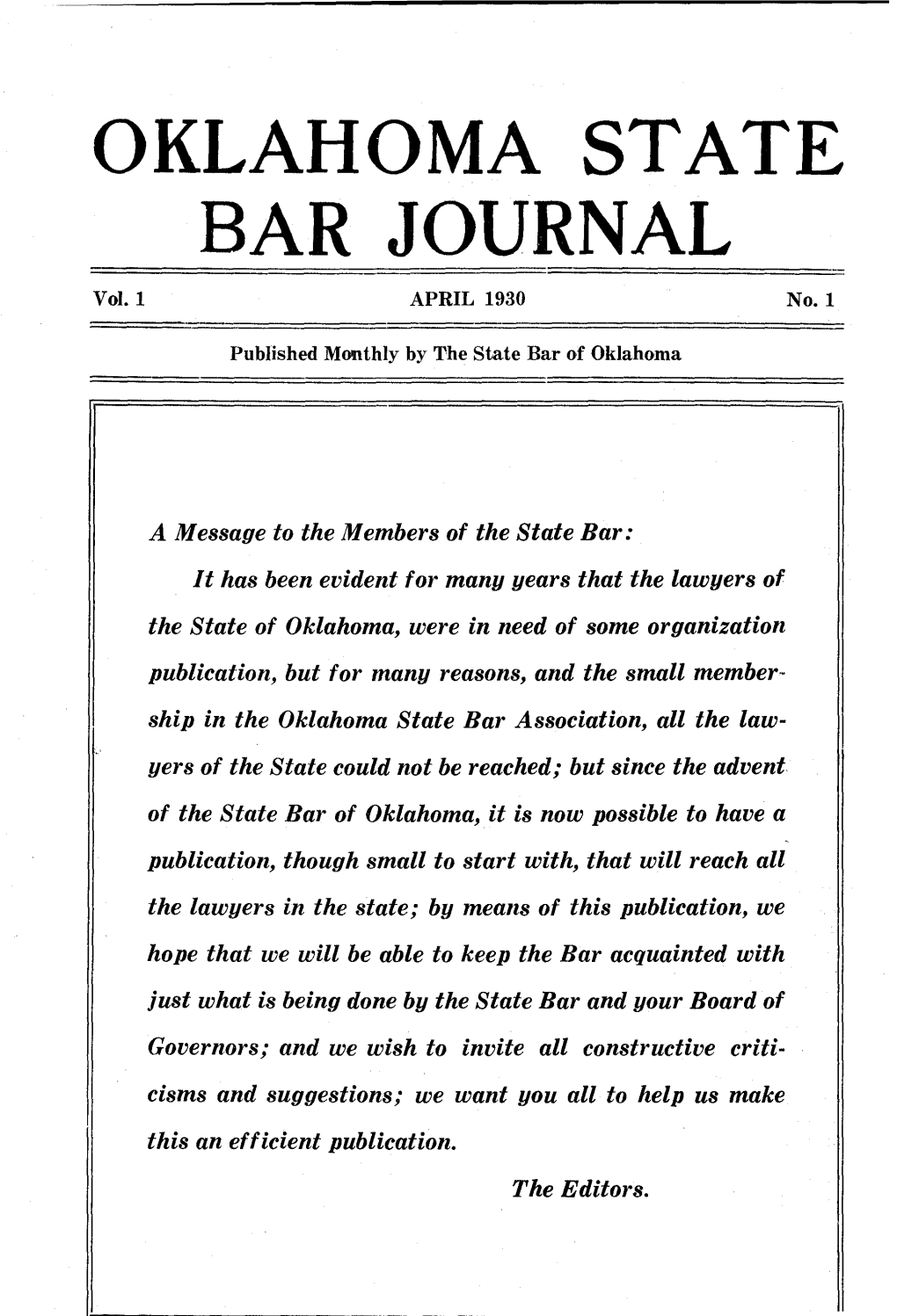 OKLAHOMA STATE BAR JOURNAL Vol