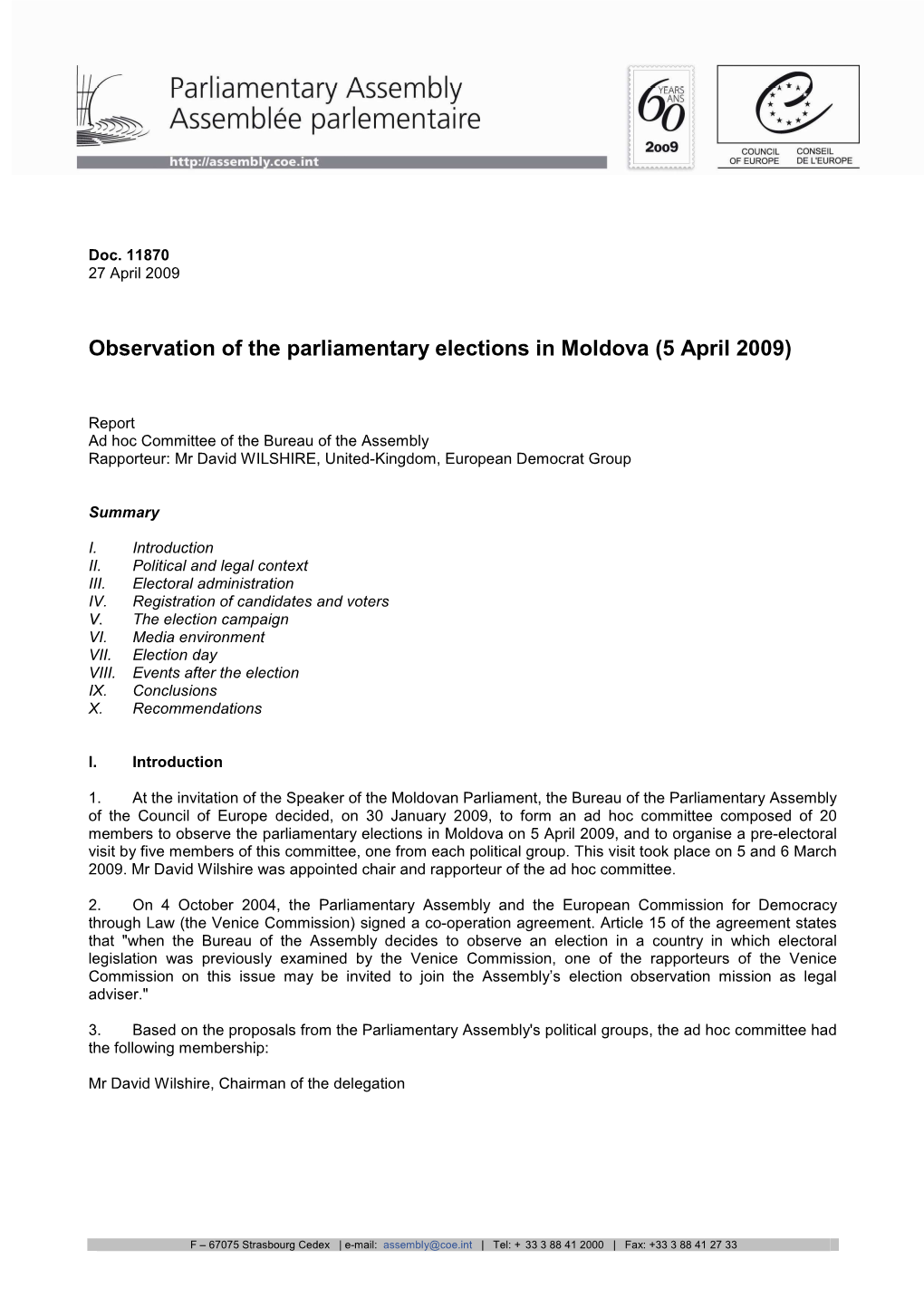 Observation of the Parliamentary Elections in Moldova (5 April 2009)