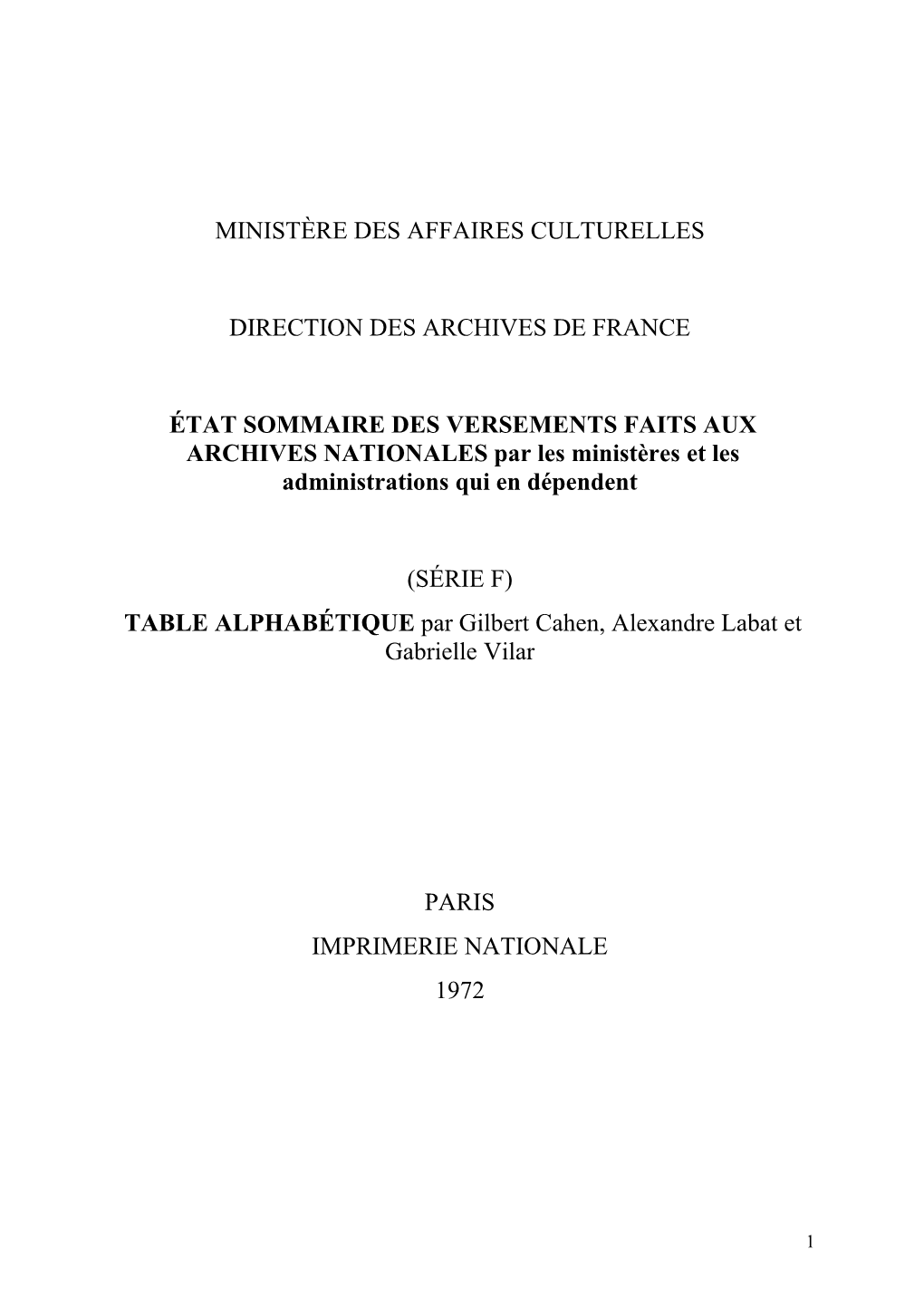 TABLE ALPHABÉTIQUE Par Gilbert Cahen, Alexandre Labat Et Gabrielle Vilar
