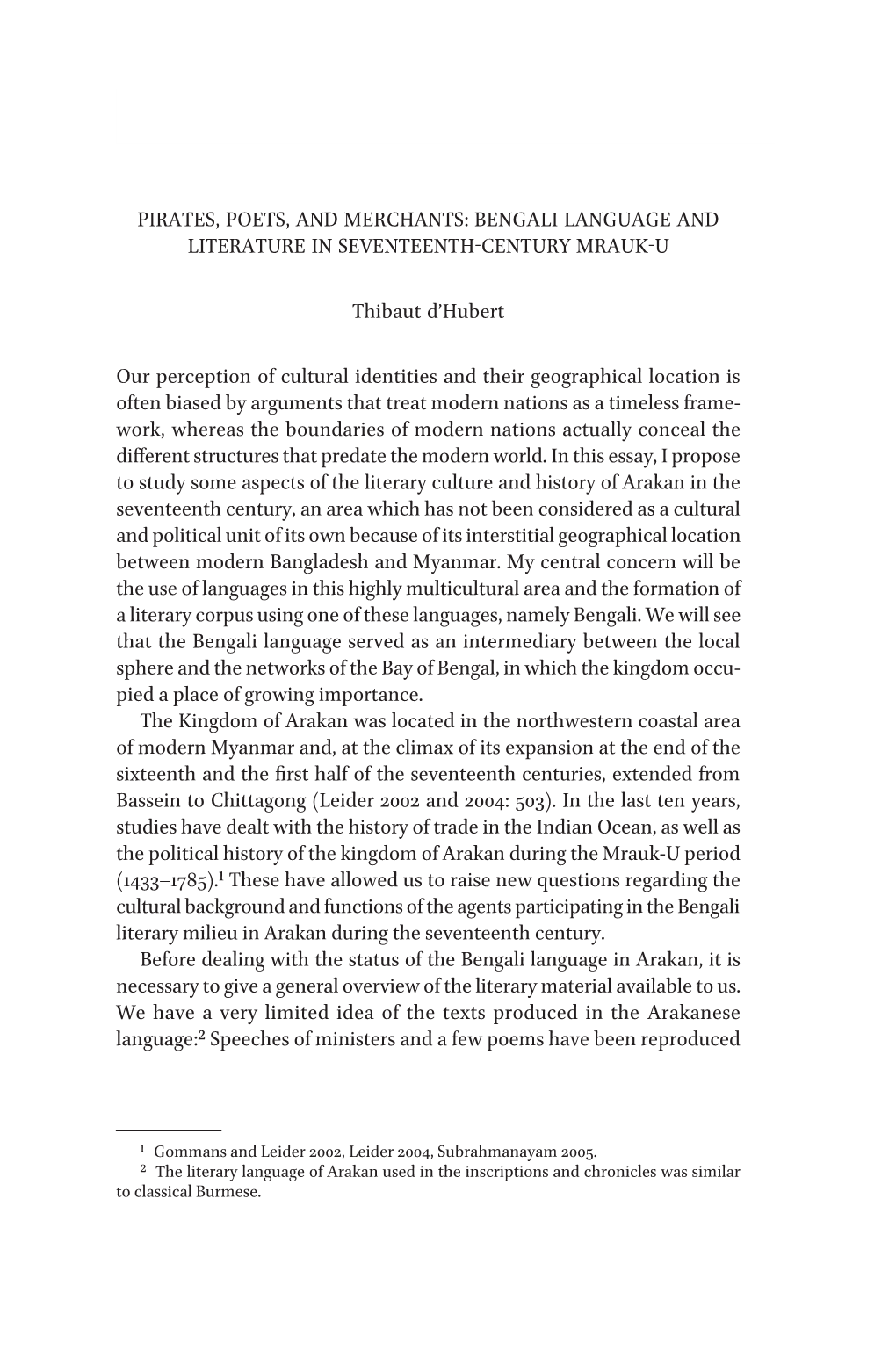 Bengali Language and Literature in Seventeenth-Century Mrauk-U T