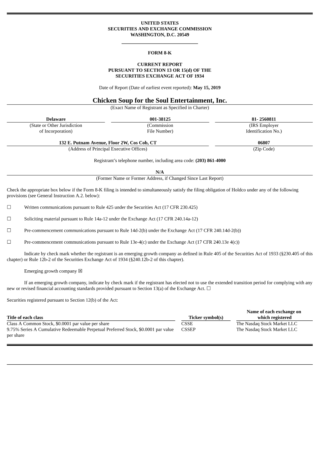 Chicken Soup for the Soul Entertainment, Inc. (Exact Name of Registrant As Specified in Charter)