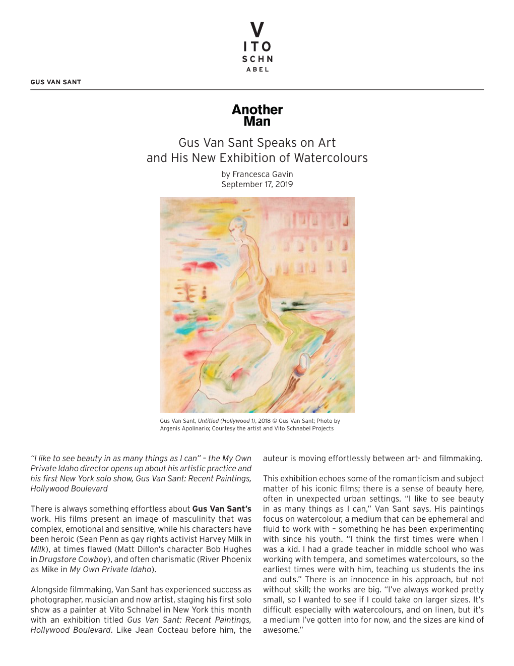 Gus Van Sant Speaks on Art and His New Exhibition of Watercolours by Francesca Gavin September 17, 2019