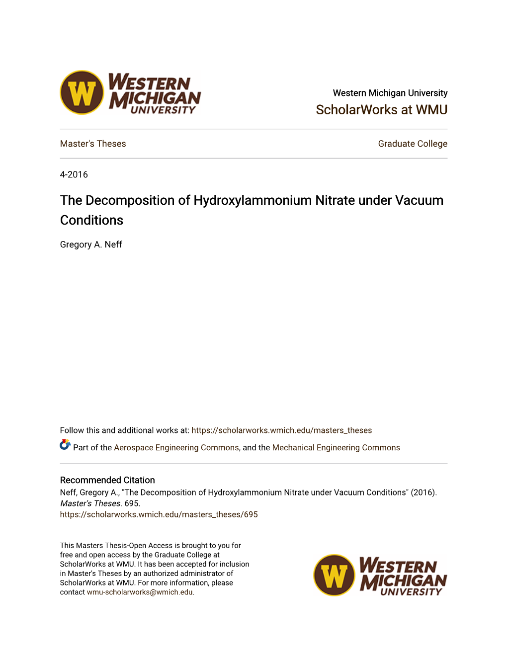 The Decomposition of Hydroxylammonium Nitrate Under Vacuum Conditions