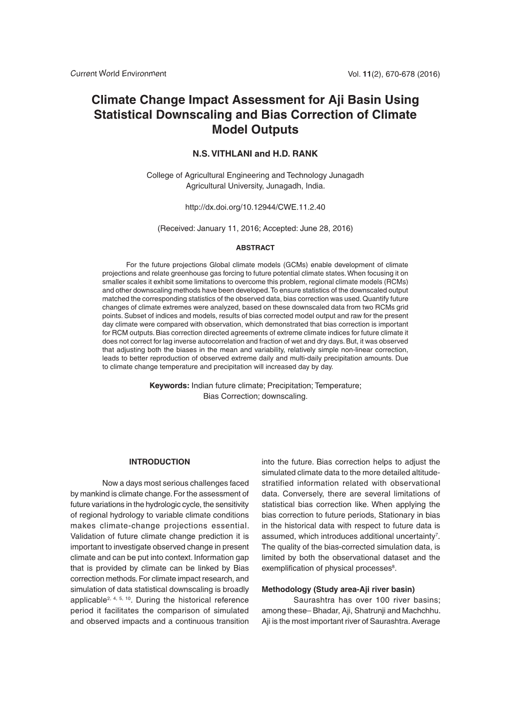 Climate Change Impact Assessment for Aji Basin Using Statistical Downscaling and Bias Correction of Climate Model Outputs