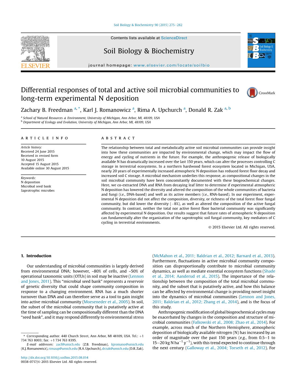 Differential Responses of Total and Active Soil Microbial Communities to Long-Term Experimental N Deposition