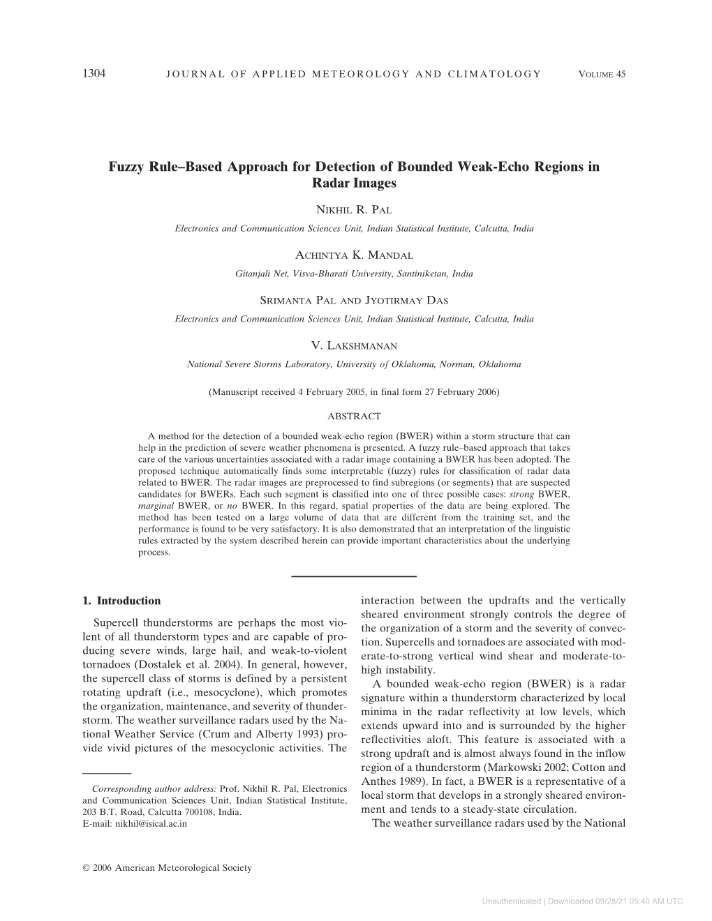 Fuzzy Rule–Based Approach for Detection of Bounded Weak-Echo Regions in Radar Images