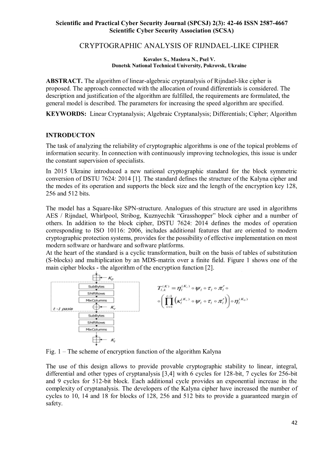 Cryptographic Analysis of Rijndael-Like Cipher