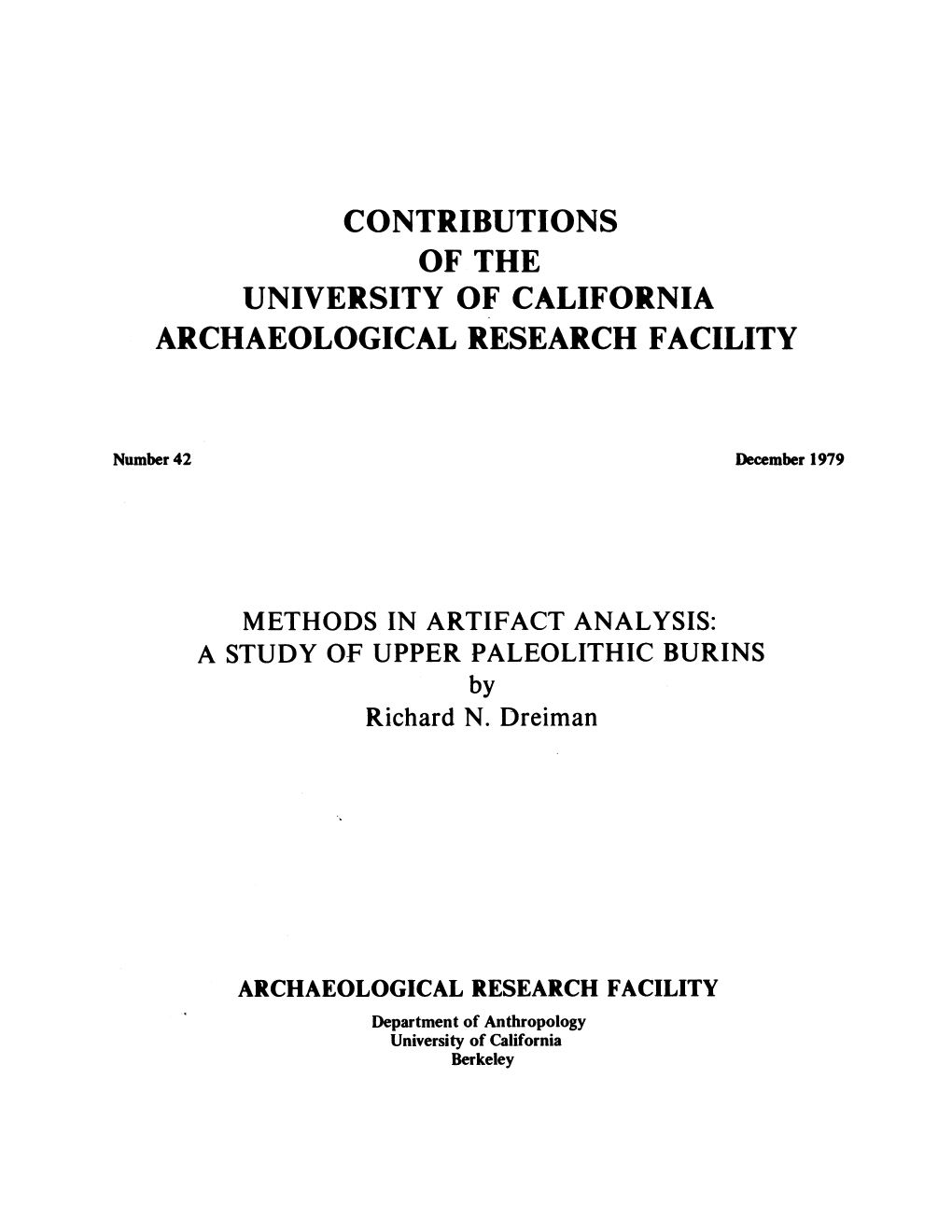 Contributions Archaeological Research