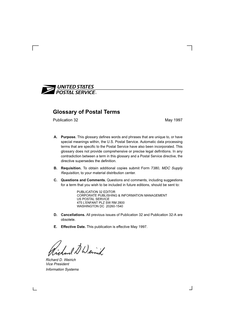 Glossary of Postal Terms Publication 32 May 1997