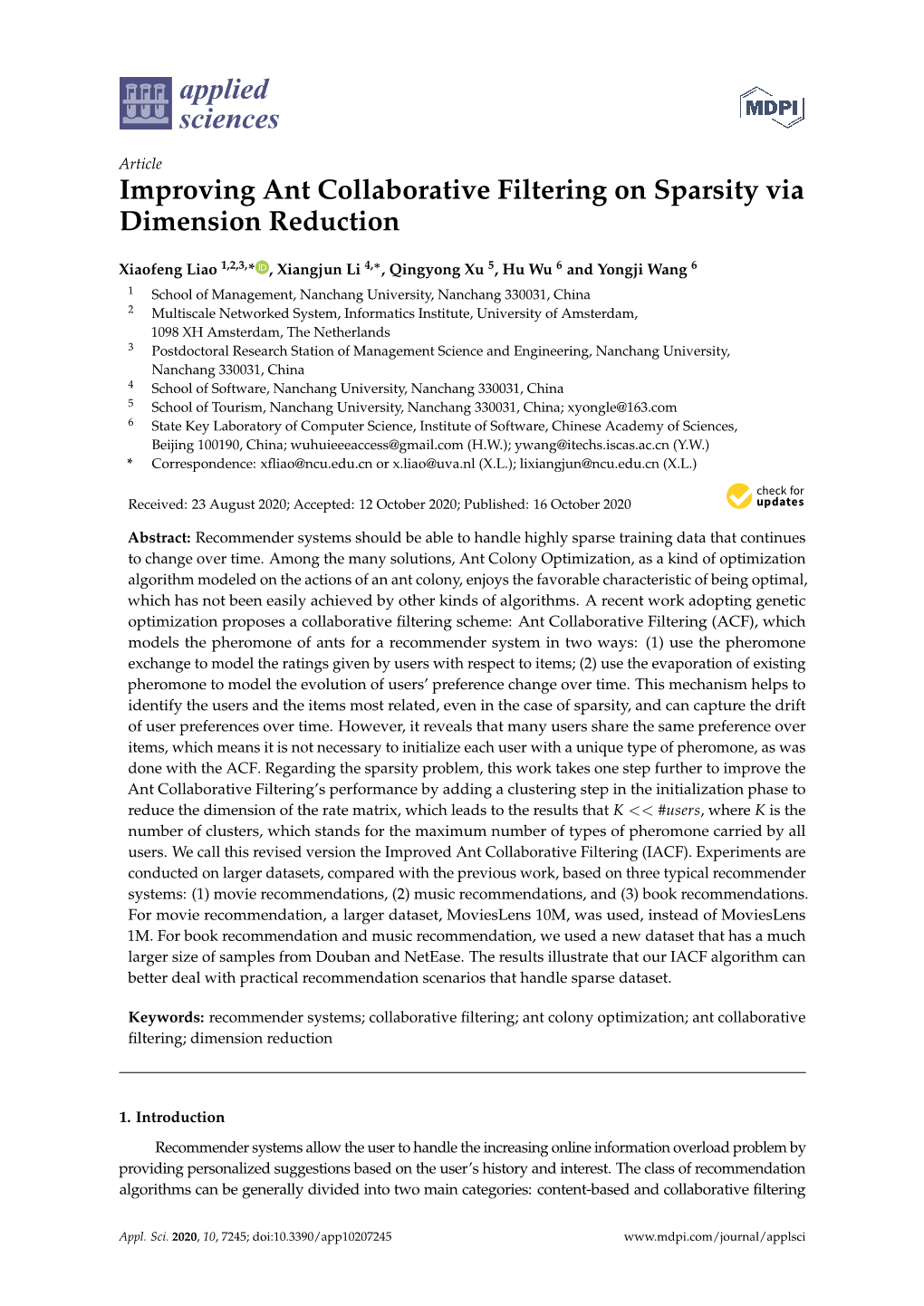 Improving Ant Collaborative Filtering on Sparsity Via Dimension Reduction