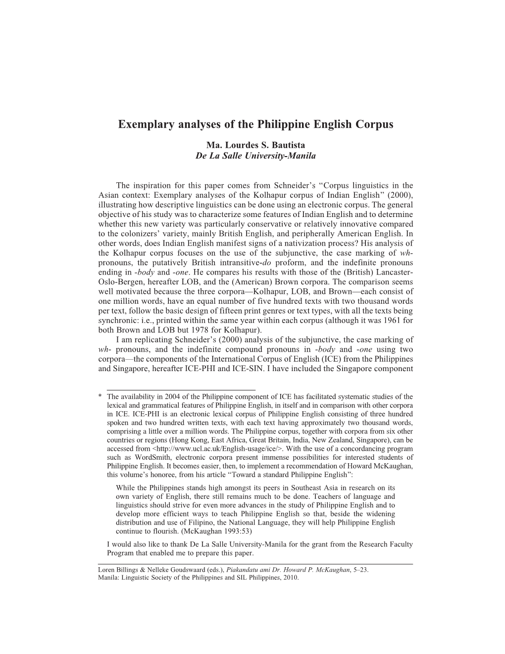 Exemplary Analyses of the Philippine English Corpus