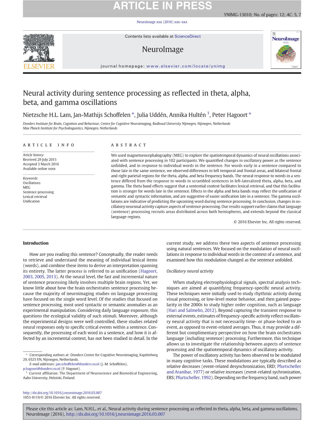 Neural Activity During Sentence Processing As Reflected in Theta