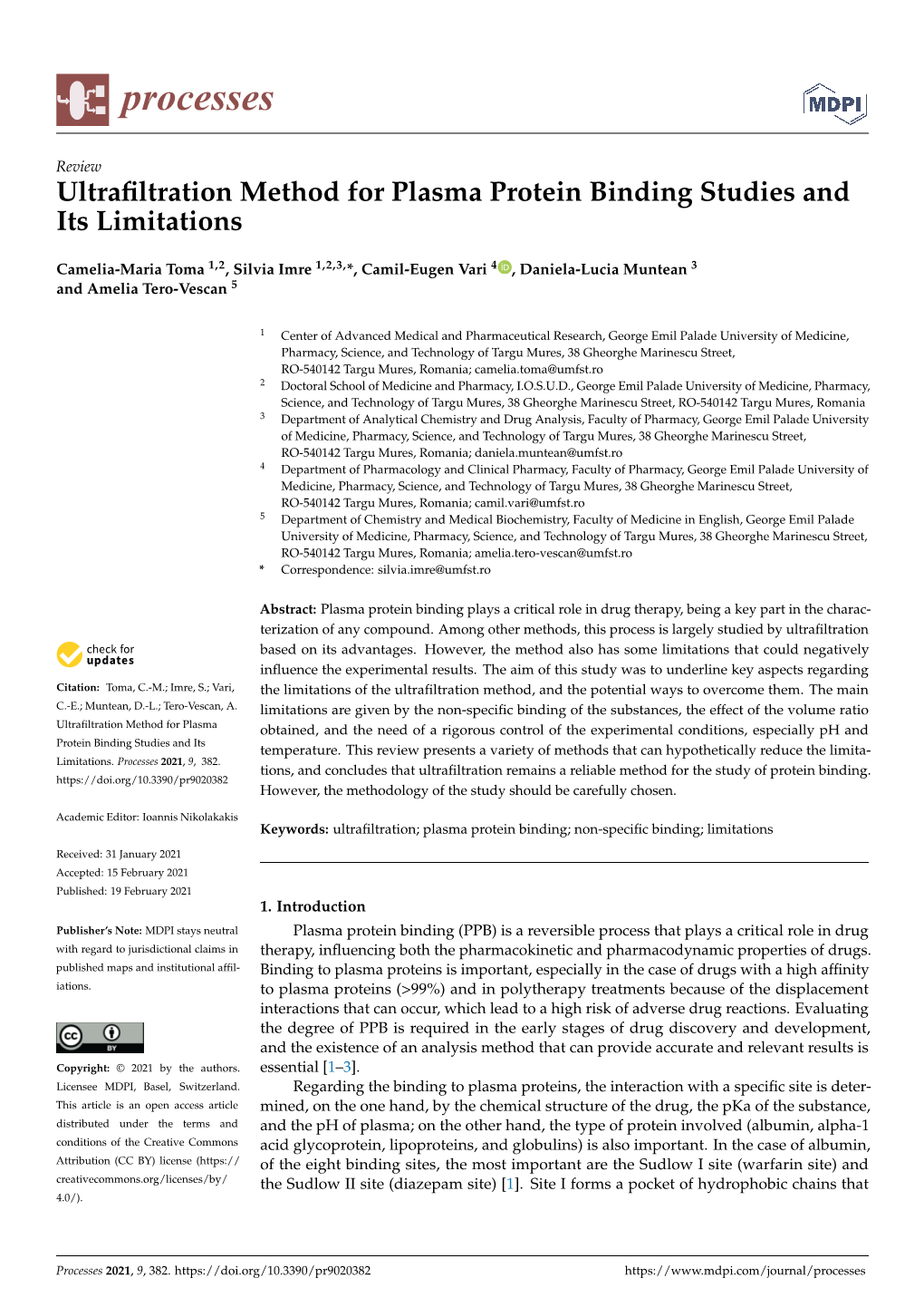 Ultrafiltration Method for Plasma Protein Binding Studies and Its