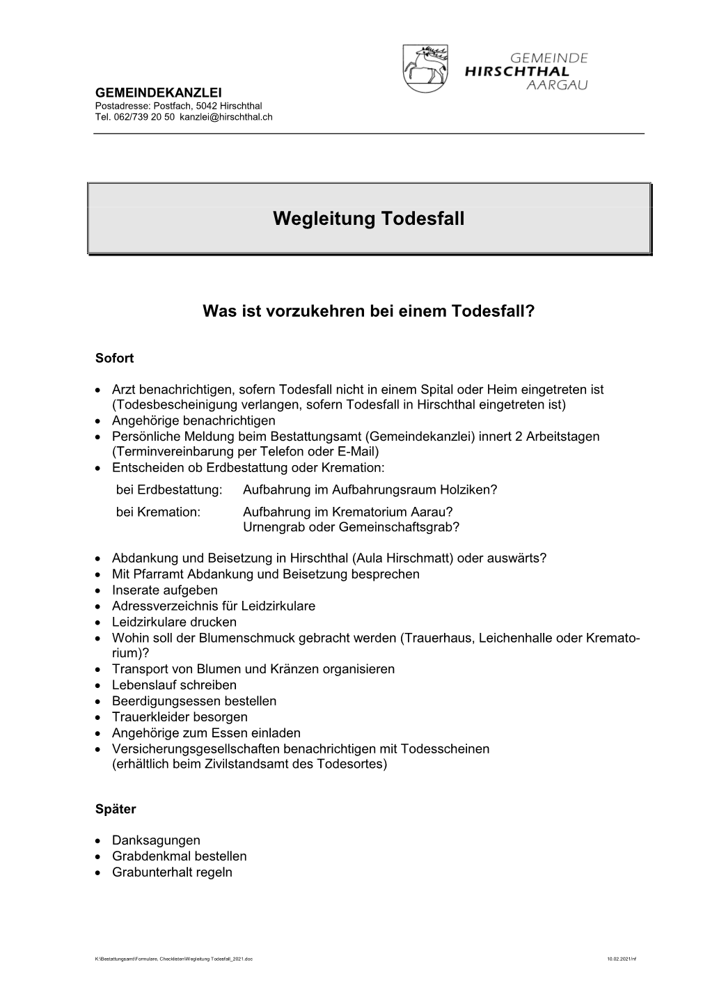 Wegleitung Todesfall