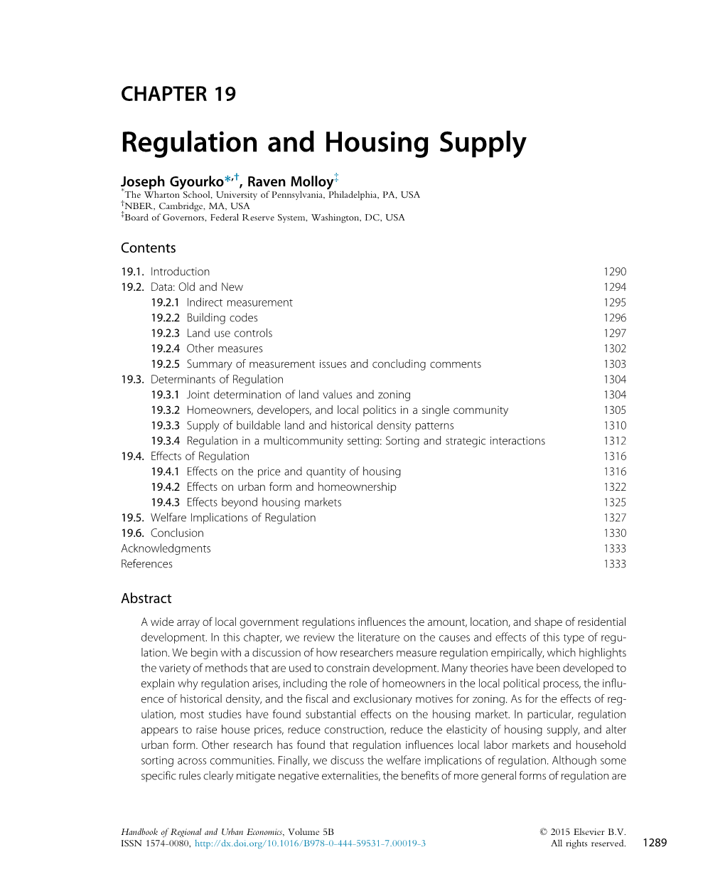 CHAPTER 19 Regulation and Housing Supply