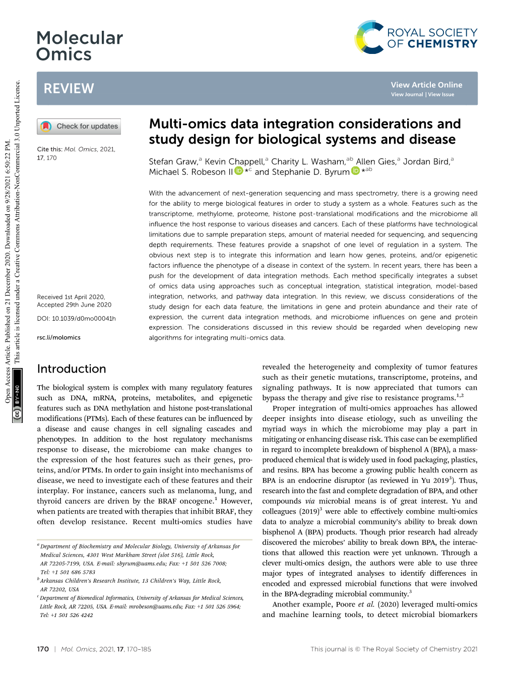 Multi-Omics Data Integration Considerations and Study Design for Biological Systems and Disease Cite This: Mol