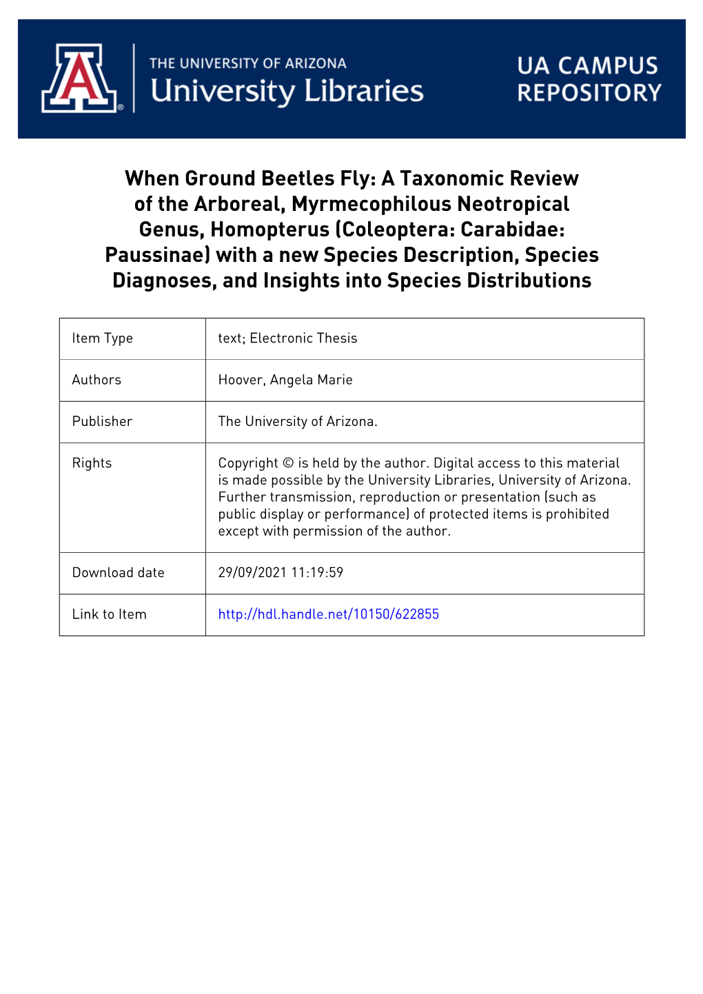 When Ground Beetles Fly: a Taxonomic