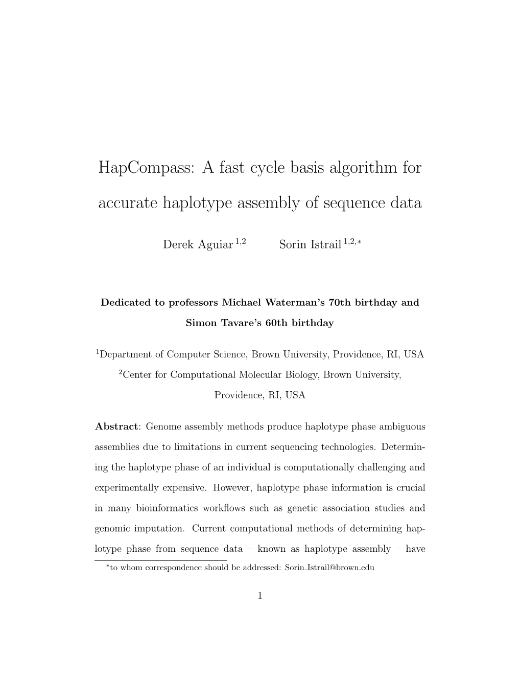 Hapcompass: a Fast Cycle Basis Algorithm for Accurate Haplotype Assembly of Sequence Data