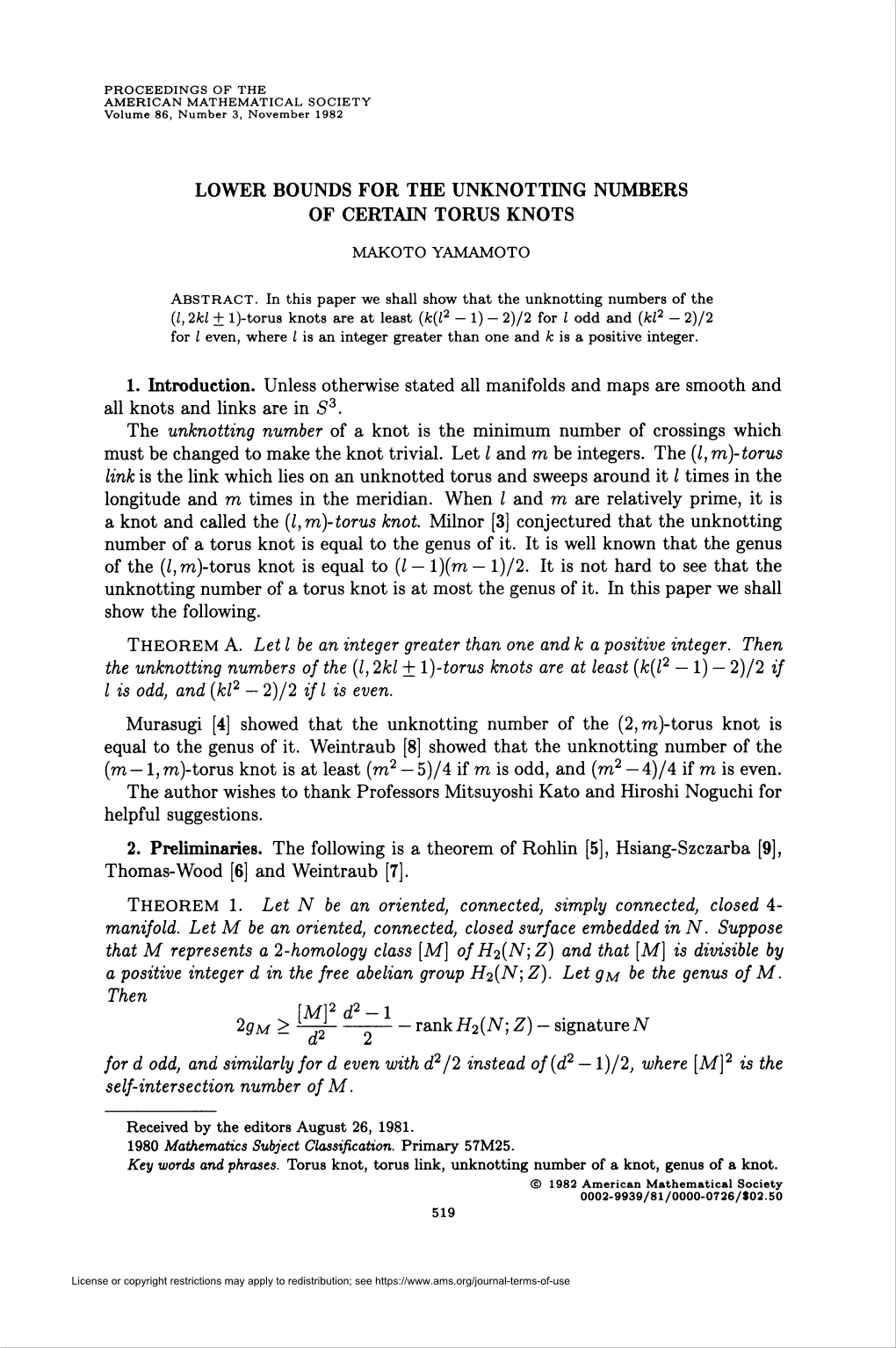 LOWER BOUNDS for the UNKNOTTING NUMBERS of CERTAIN TORUS KNOTS D¿ 2