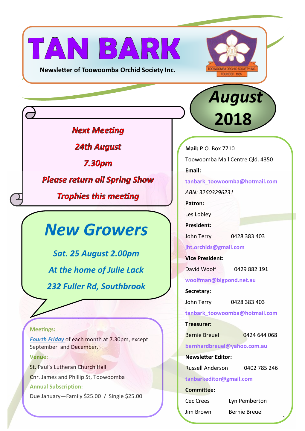August 2018 New Growers