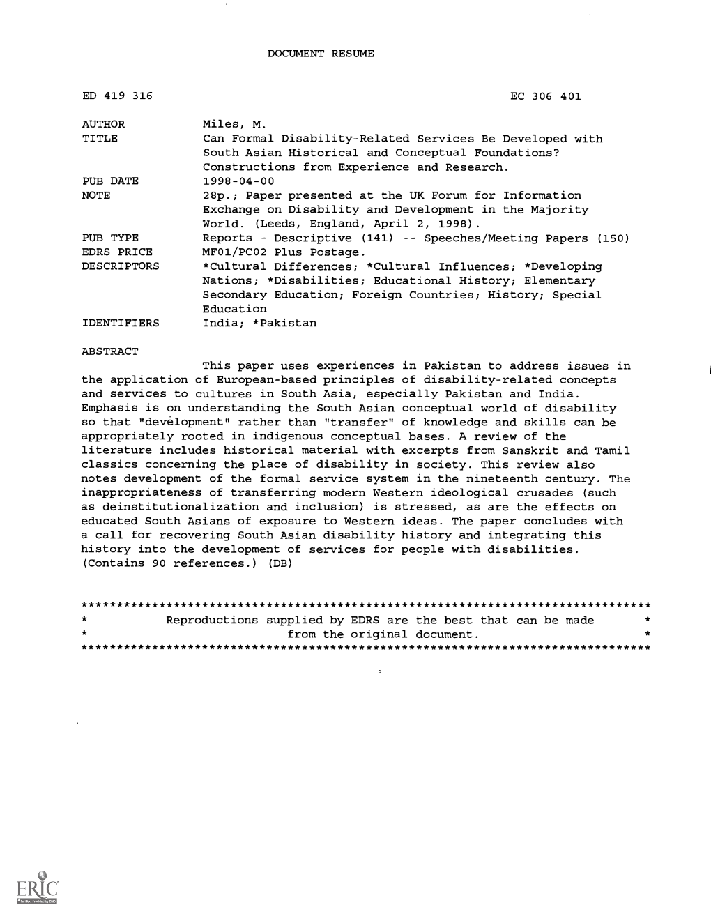 Can Formal Disability-Related Services Be Developed with South Asian Historical and Conceptual Foundations? Constructions from Experience and Research