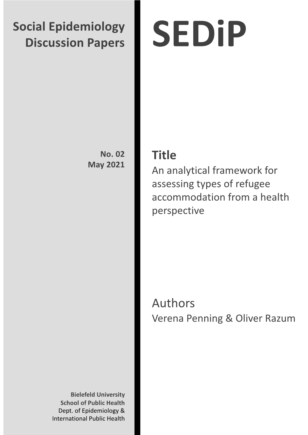 Title Social Epidemiology Discussion Papers Authors