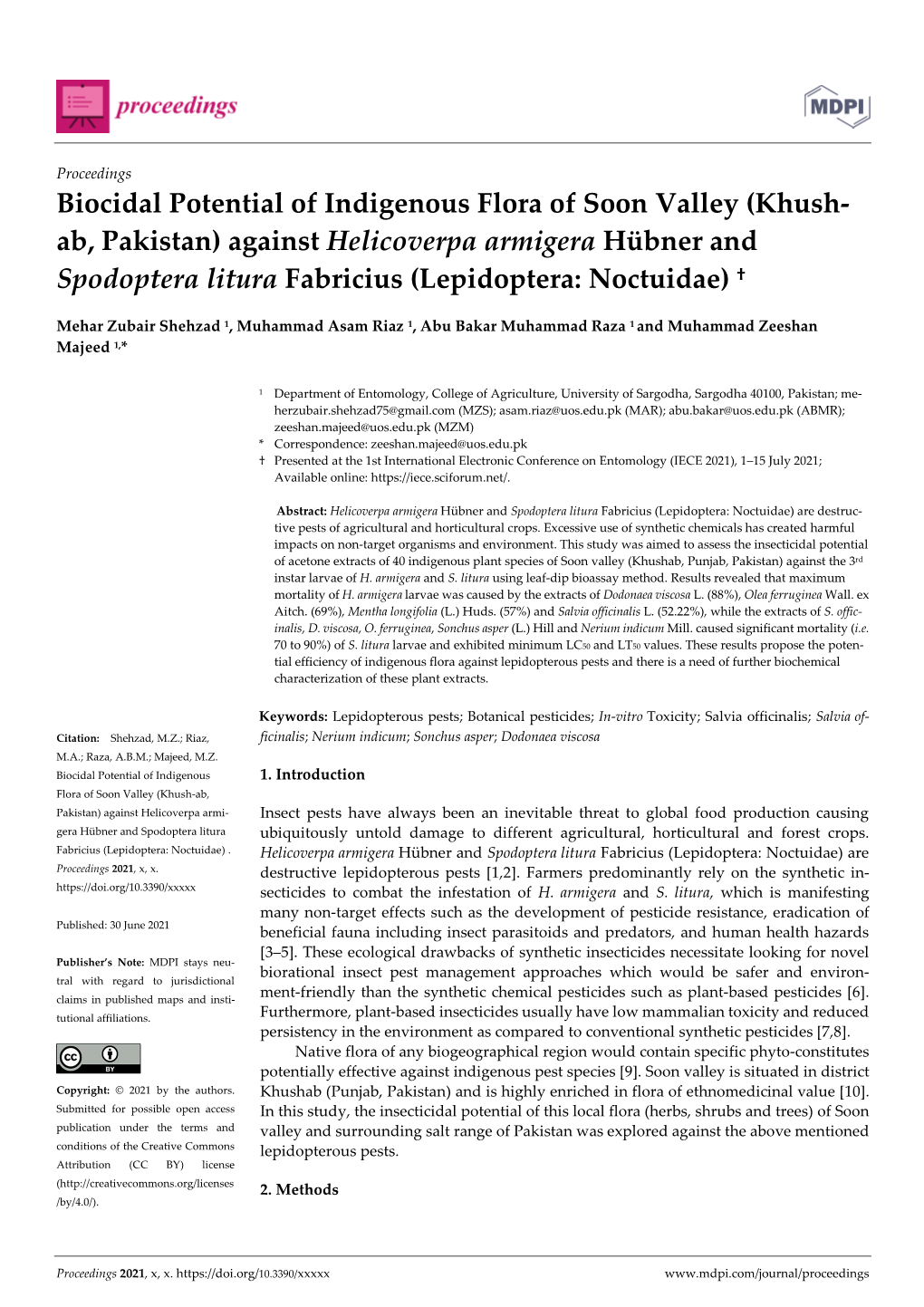 Biocidal Potential of Indigenous Flora of Soon Valley (Khush- Ab, Pakistan