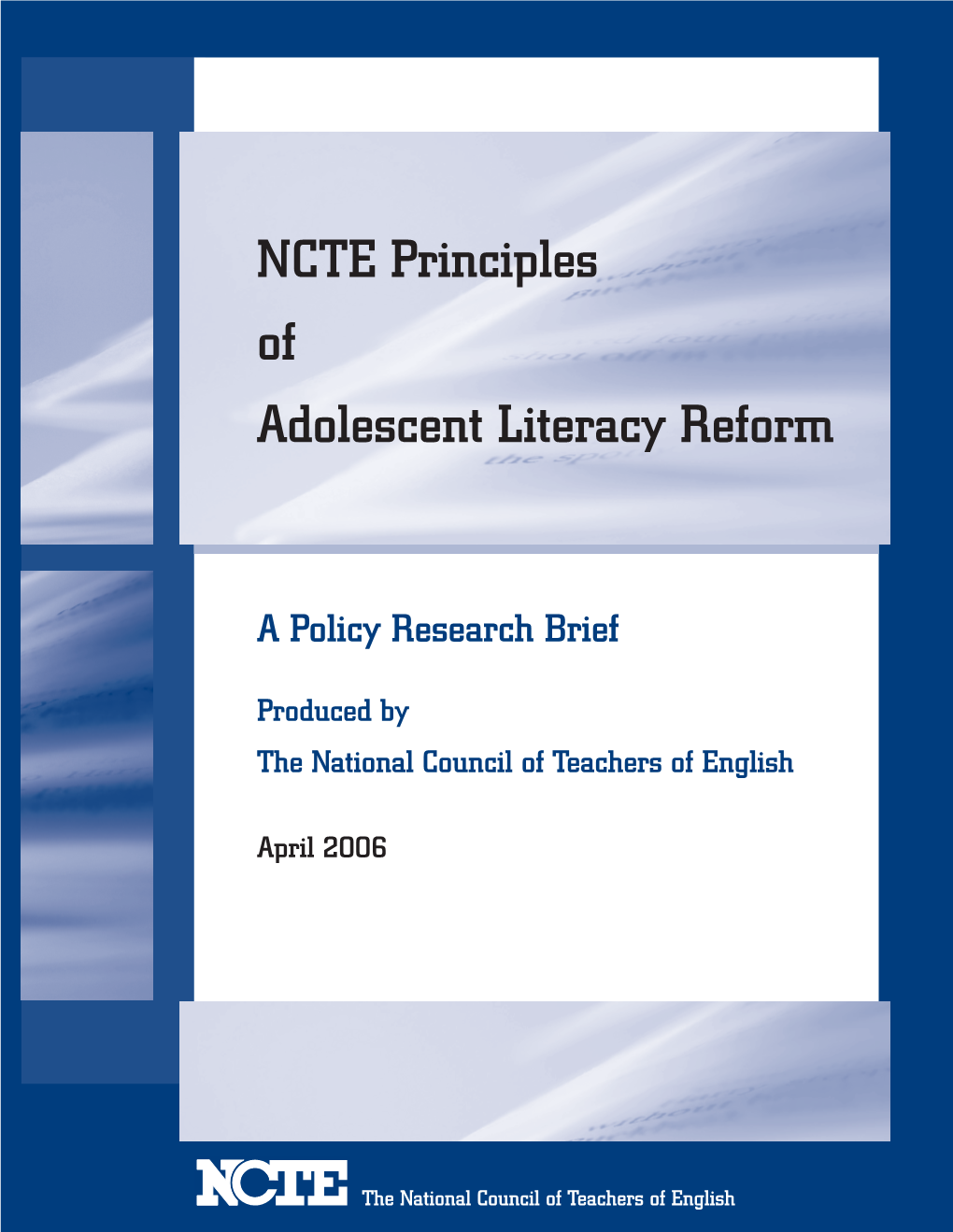 NCTE Principles of Adolescent Literacy Reform