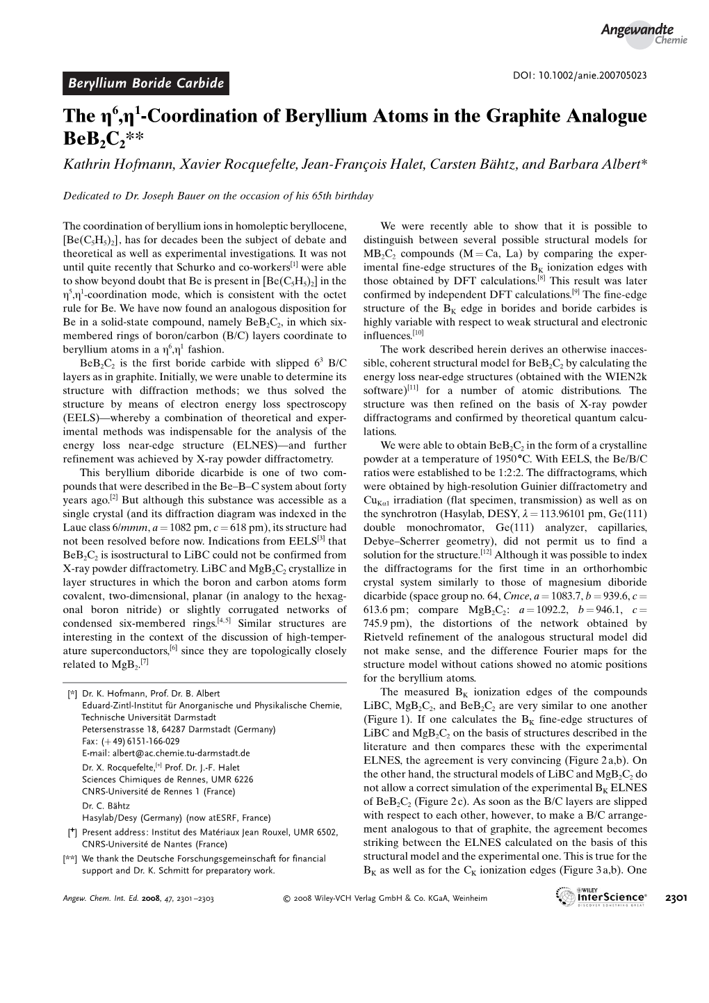 1-Coordination of Beryllium Atoms in the Graphite Analogue