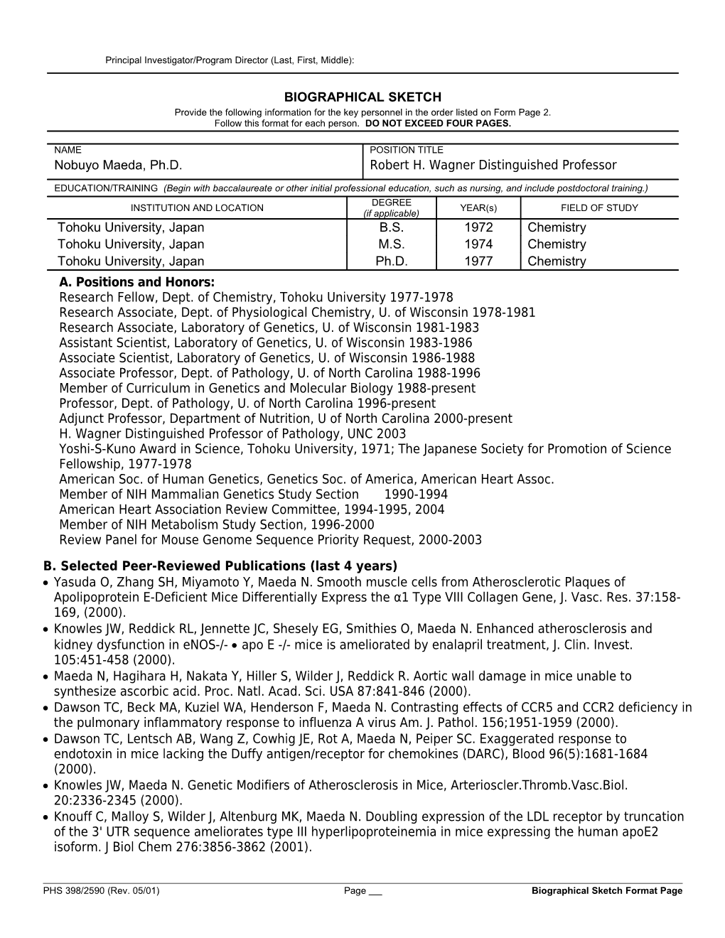 PHS 398 (Rev. 5/01), Biographical Sketch Format Page s1