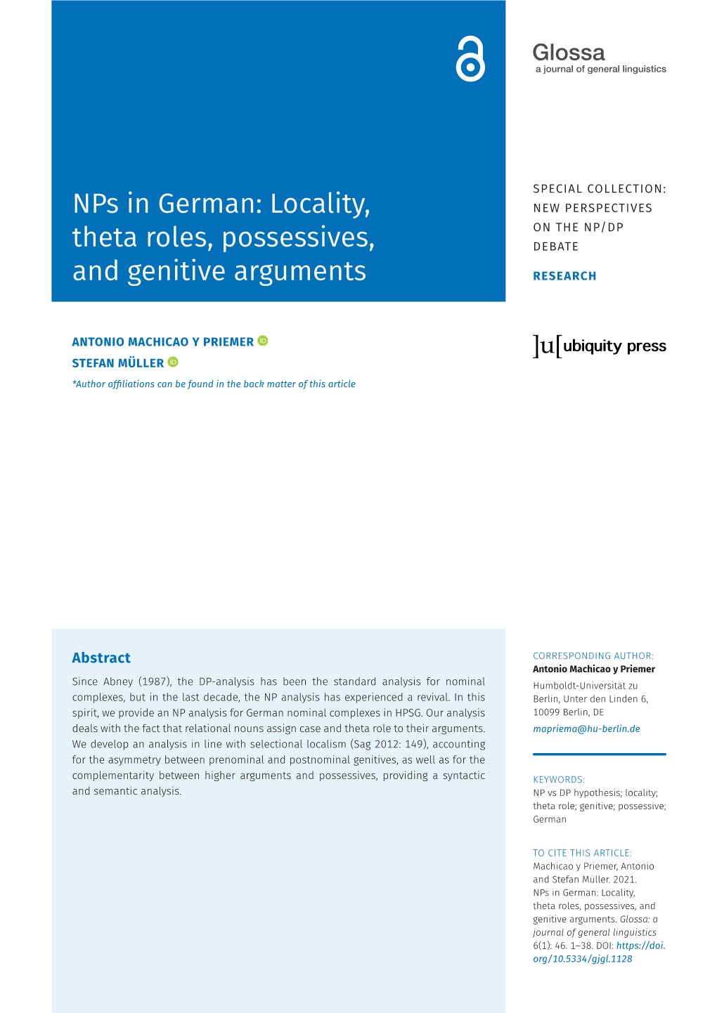 Nps in German: Locality, Theta Roles, Possessives, and Genitive Arguments