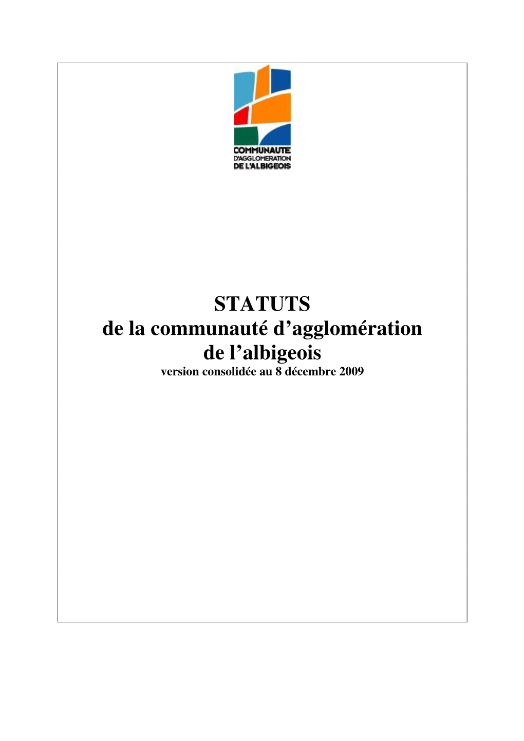 Statuts De La Communauté D'agglomération De L'albigeois