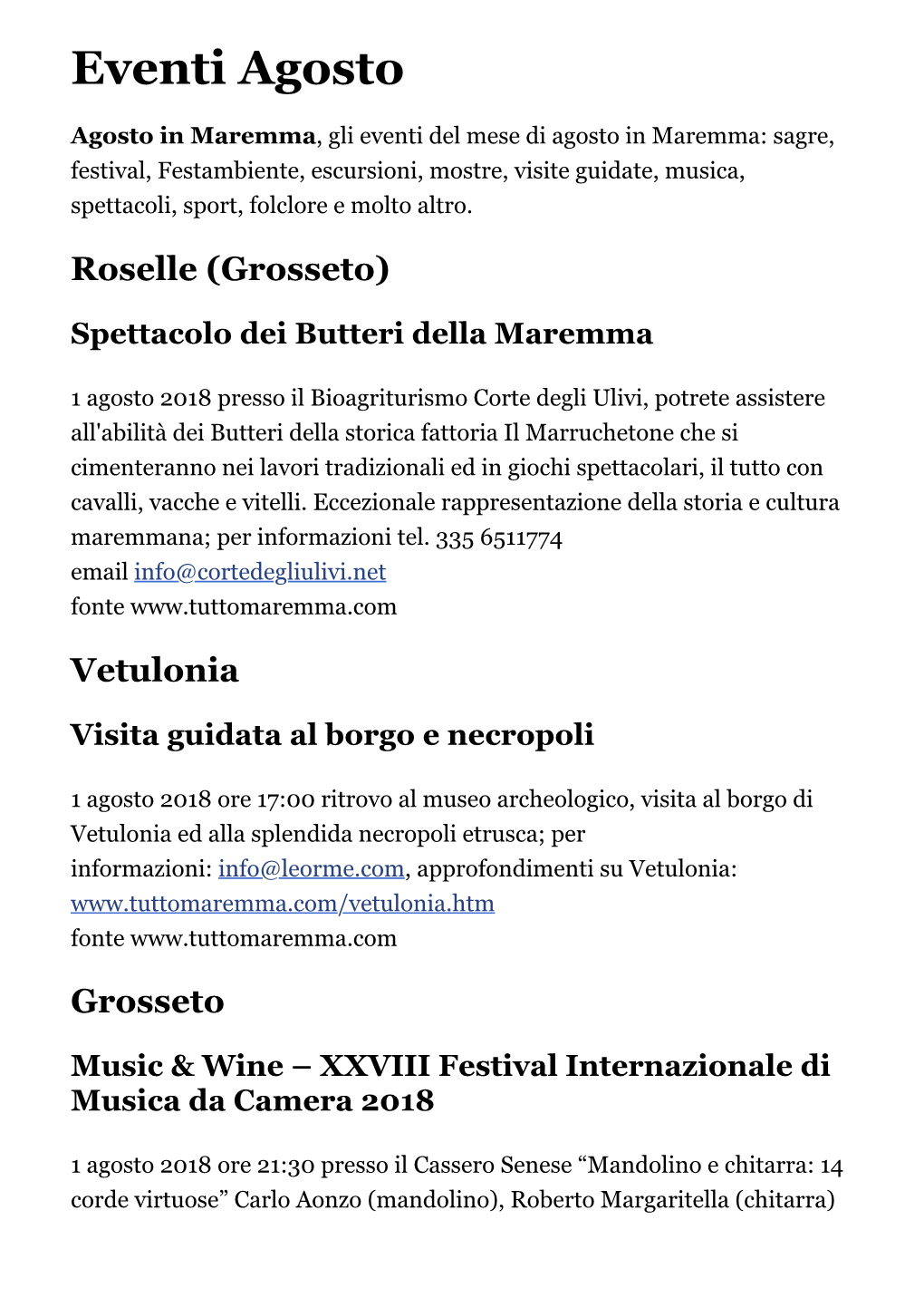 Eventi Agosto