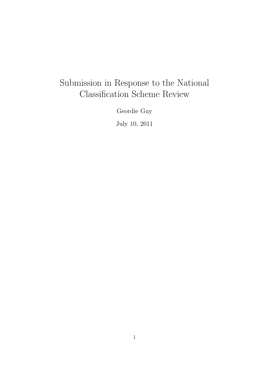 Submission in Response to the National Classification Scheme