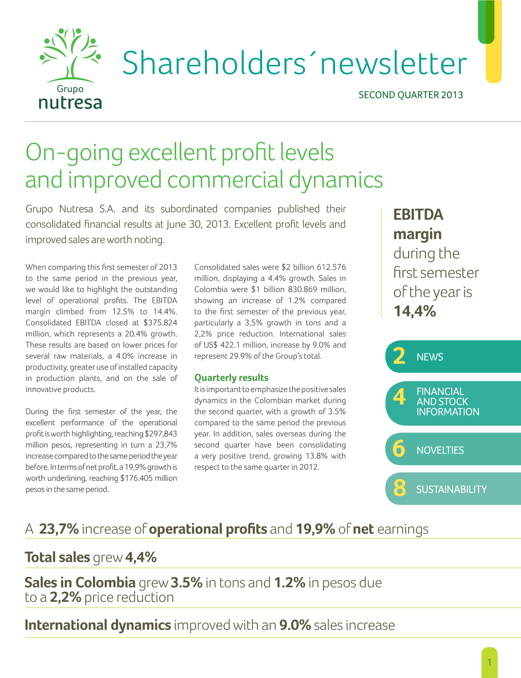 Shareholders´Newsletter SECOND QUARTER 2013