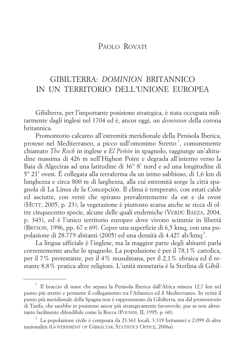 Gibilterra: Dominion Britannico in Un Territorio Dell'unione