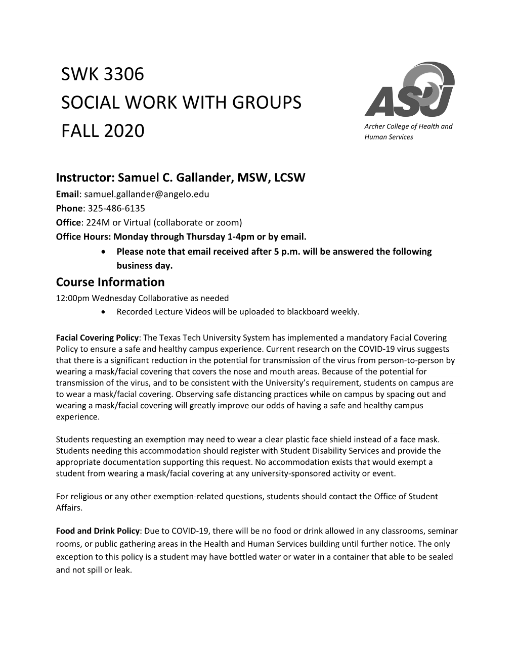 Swk 3306 Social Work with Groups Fall 2020