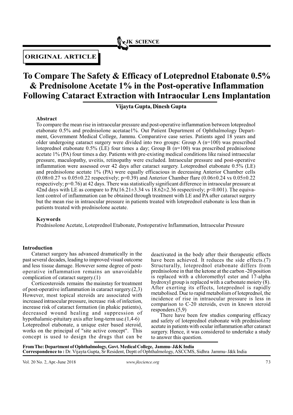 To Compare the Safety & Efficacy of Loteprednol Etabonate 0.5