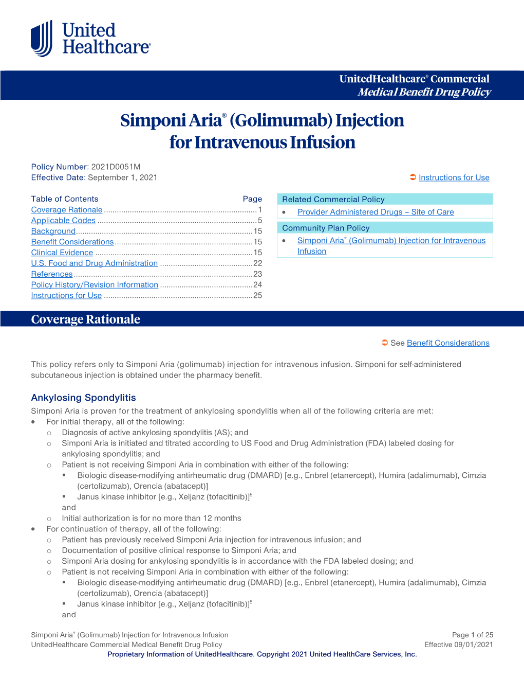 Simponi Aria® (Golimumab) Injection for Intravenous Infusion – Commercial Medical Benefit Drug Policy