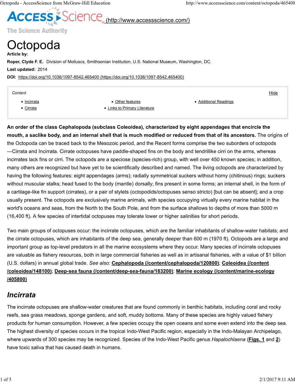 Incirrata Other Features Additional Readings Cirrata Links to Primary Literature