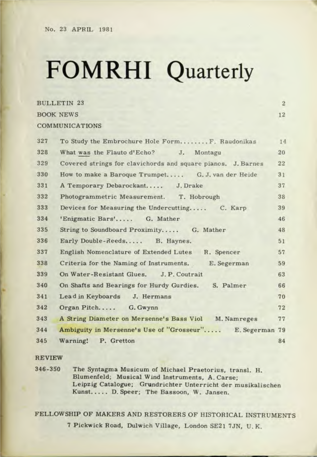 FOMRHI Quarterly