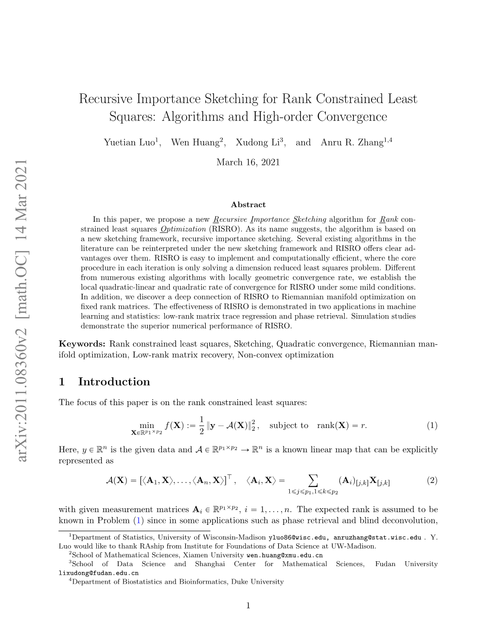 Recursive Importance Sketching for Rank Constrained Least Squares: Algorithms and High-Order Convergence