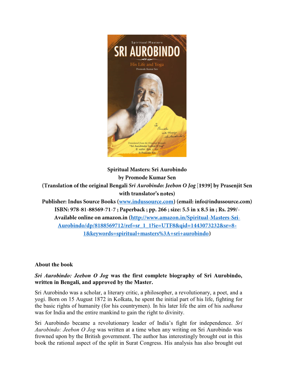 Jeebon O Jog Was the First Complete Biography of Sri Aurobindo, Written in Bengali, and Approved by the Master